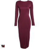 Simple Long Sleeve Skinny Midi Dress