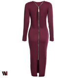 Simple Long Sleeve Skinny Midi Dress