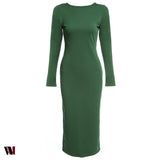 Simple Long Sleeve Skinny Midi Dress