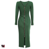 Simple Long Sleeve Skinny Midi Dress