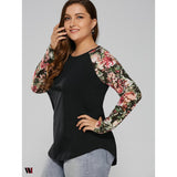Plus Size Floral Raglan Full Sleeve T-Shirt
