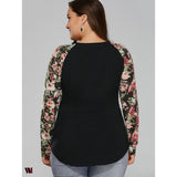 Plus Size Floral Raglan Full Sleeve T-Shirt