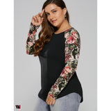 Plus Size Floral Raglan Full Sleeve T-Shirt