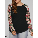 Plus Size Floral Raglan Full Sleeve T-Shirt