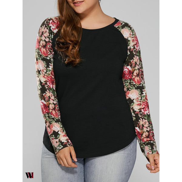 Plus Size Floral Raglan Full Sleeve T-Shirt