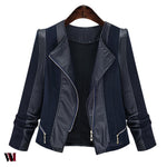 Women Chic Zipped Leather Patchwork Jacket