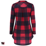 Split Neck Long Plaid Boyfriend T-Shirt