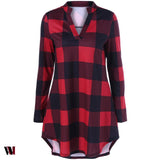 Split Neck Long Plaid Boyfriend T-Shirt