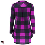 Split Neck Long Plaid Boyfriend T-Shirt