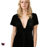 Brief Short Sleeve Plunge Neck Dress