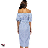 Trendy Off The Shoulder Stripe Floral Embroidery Dress