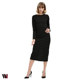 Simple Long Sleeve Skinny Midi Dress