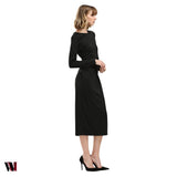 Simple Long Sleeve Skinny Midi Dress