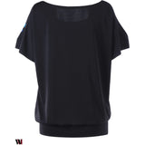 Plus Size Leaf Printed Cold Shoulder T-shirt