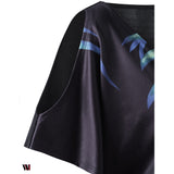 Plus Size Leaf Printed Cold Shoulder T-shirt