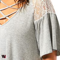 Plus Size Criss Cross Drop Shoulder Tunic T-Shirt