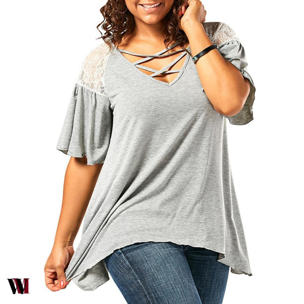 Plus Size Criss Cross Drop Shoulder Tunic T-Shirt