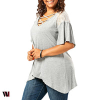 Plus Size Criss Cross Drop Shoulder Tunic T-Shirt