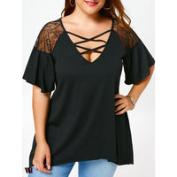 Plus Size Criss Cross Drop Shoulder Tunic T-Shirt