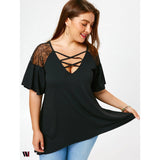 Plus Size Criss Cross Drop Shoulder Tunic T-Shirt