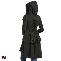 Layered Lace Up High Low Hooded Coat