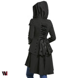 Layered Lace Up High Low Hooded Coat