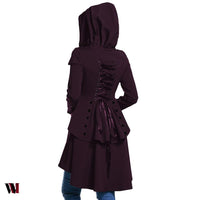 Layered Lace Up High Low Hooded Coat