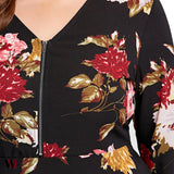 Plus Size Half Zipper Floral Asymmetric Long Sleeve Blouse