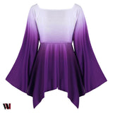 Long Flared Sleeve Plus Size Flower T-Shirt