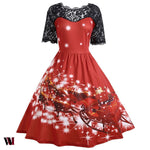 Plus Size Lace Panel Father Christmas Midi Party Dress