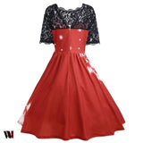 Plus Size Lace Panel Father Christmas Midi Party Dress