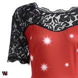 Plus Size Lace Panel Father Christmas Midi Party Dress