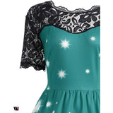 Plus Size Lace Panel Father Christmas Midi Party Dress