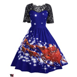 Plus Size Lace Panel Father Christmas Midi Party Dress