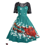 Plus Size Lace Panel Father Christmas Midi Party Dress