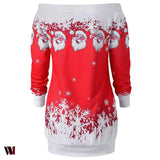 Santa Claus Snowflake Skew Neck Sweatshirt