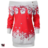 Santa Claus Snowflake Skew Neck Sweatshirt