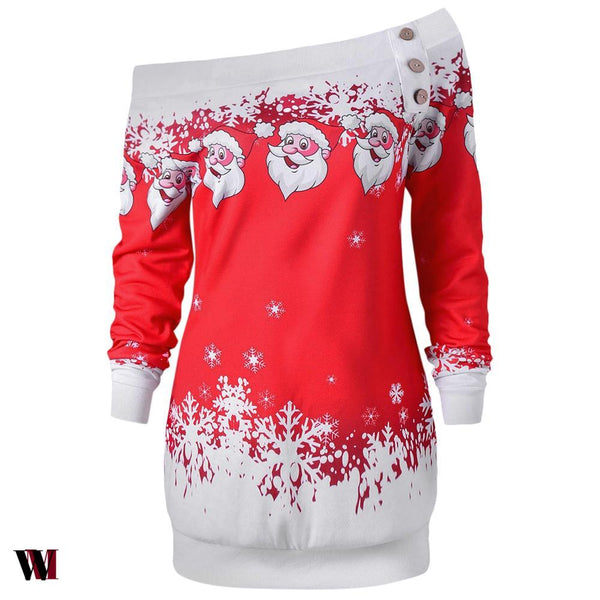 Santa Claus Snowflake Skew Neck Sweatshirt