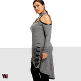 Plus Size Cold Shoulder Ripped Tunic Top