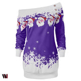 Santa Claus Snowflake Skew Neck Sweatshirt