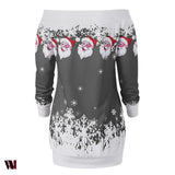 Santa Claus Snowflake Skew Neck Sweatshirt