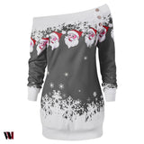 Santa Claus Snowflake Skew Neck Sweatshirt
