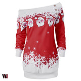 Santa Claus Snowflake Skew Neck Sweatshirt