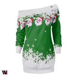 Santa Claus Snowflake Skew Neck Sweatshirt