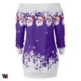 Santa Claus Snowflake Skew Neck Sweatshirt