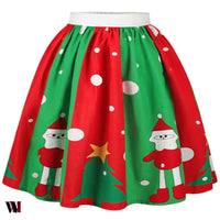 Christmas Snowman Tree Polka Dot Print Skirt