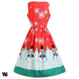 Snowflake Snowman Print Christmas Midi Dress