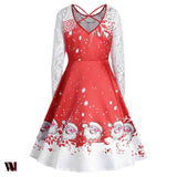 Lace Panel Santa Claus Print Flare Dress