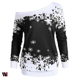 Plus Size One Shoulder Christmas Snowflake Sweatshirt