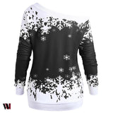Plus Size One Shoulder Christmas Snowflake Sweatshirt